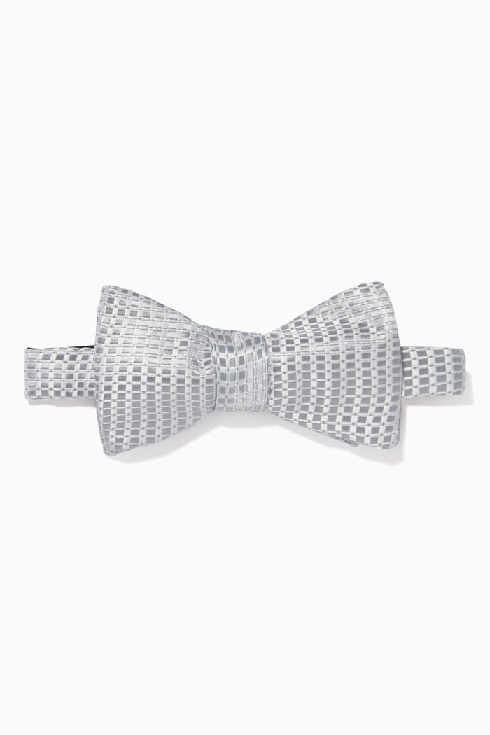 

Textured Print Silk Bow-Tie, Silver