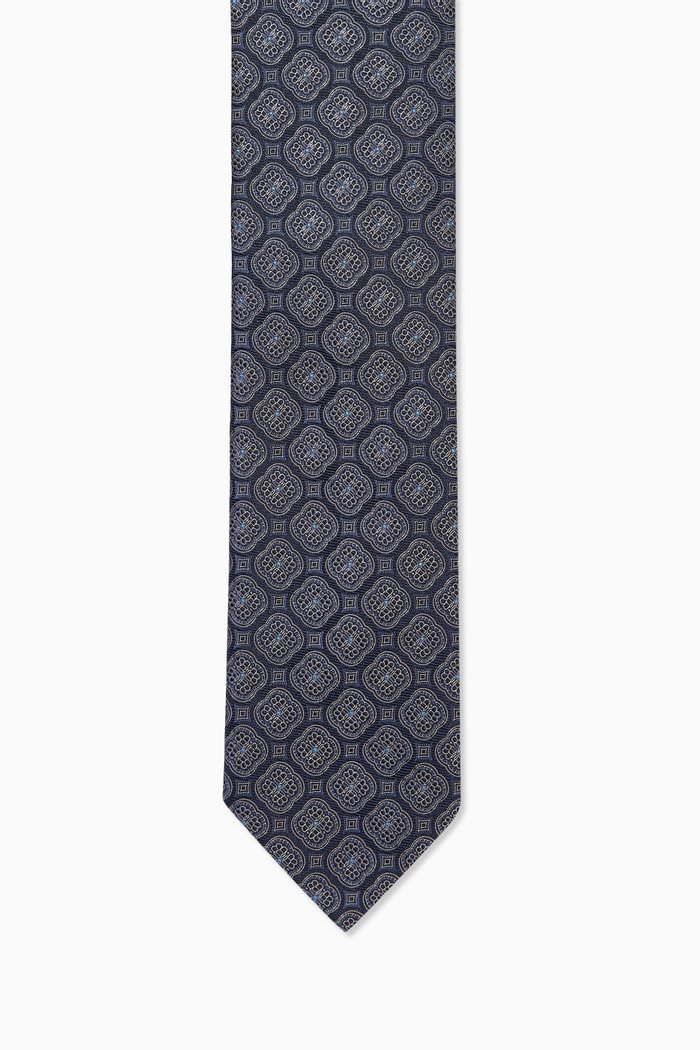 

Geometric Floral Print Silk Tie, Blue
