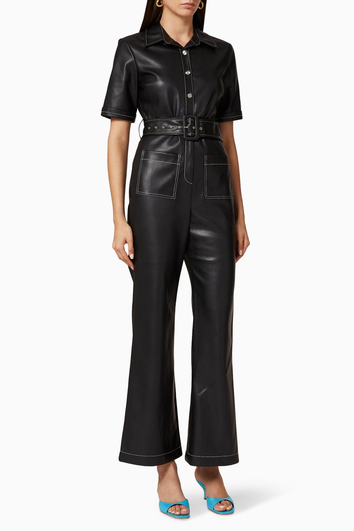 

Davey Vegan Leather Jumpsuit, Black