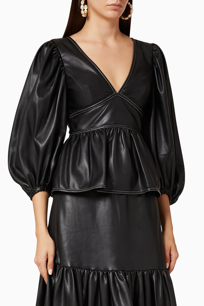 

Luna Vegan Leather Peplum Top, Black