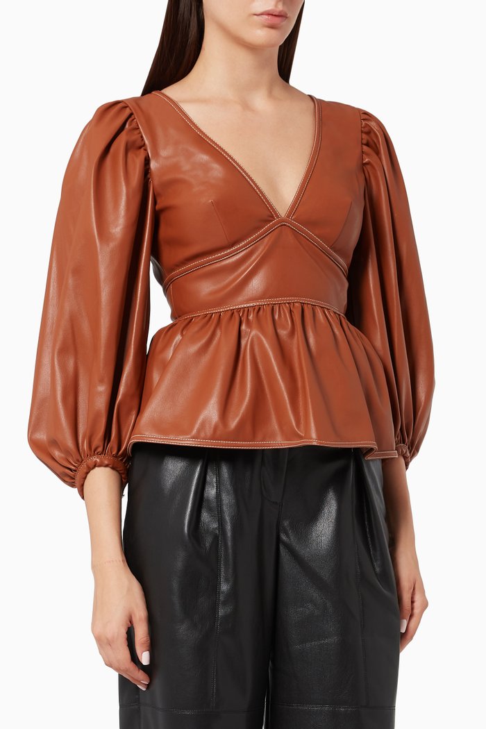 

Luna Vegan Leather Peplum Top, Brown