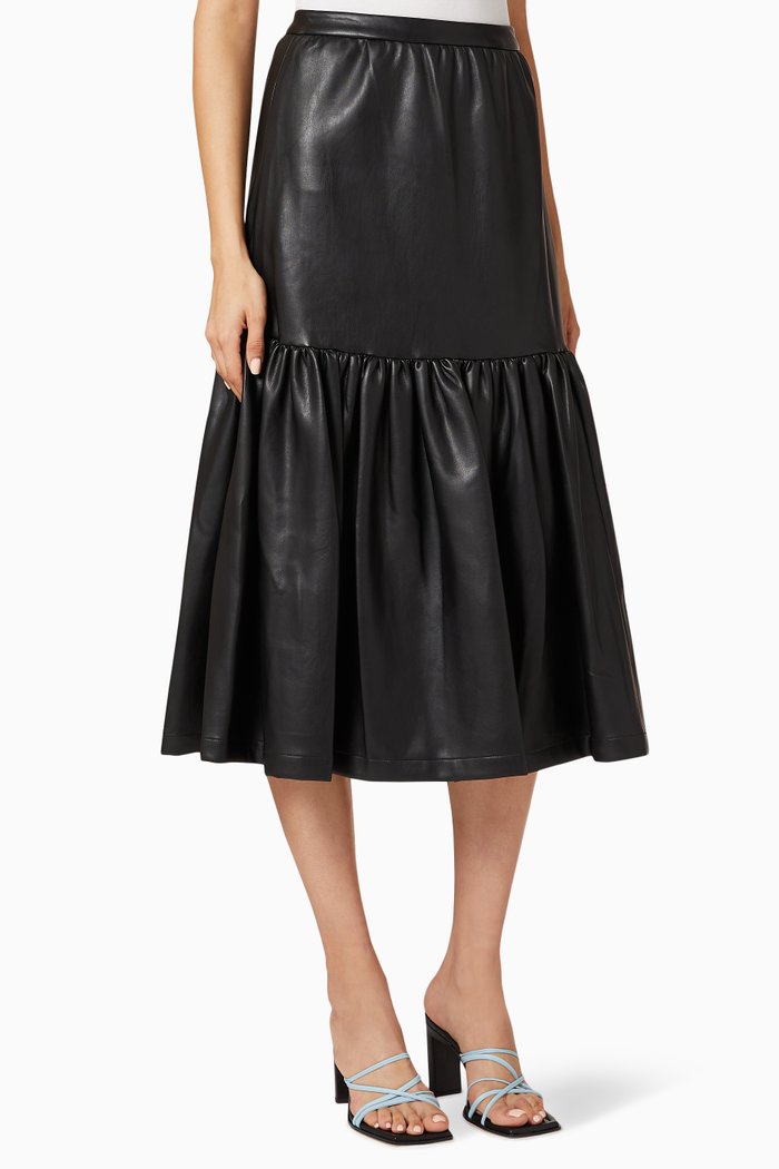 

Orchid Vegan Leather Midi Skirt, Black
