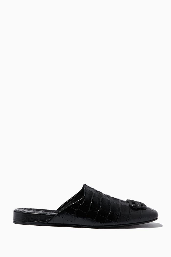 

Cosy BB Mules in Croc-Embossed Leather, Black