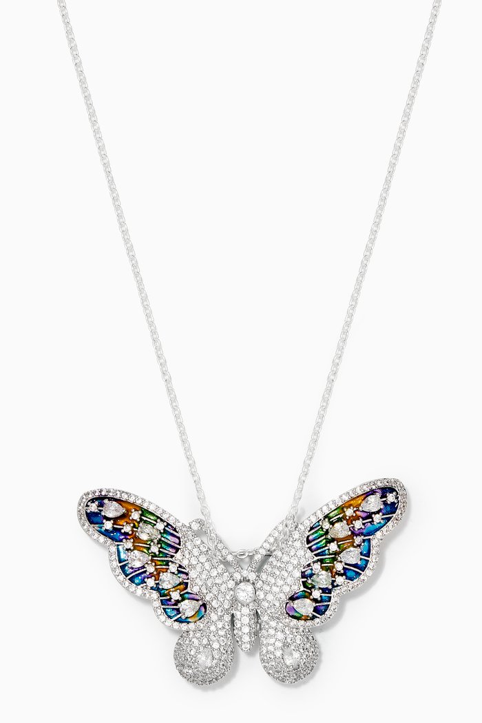 

Butterfly Brooch Pendant Necklace, Silver