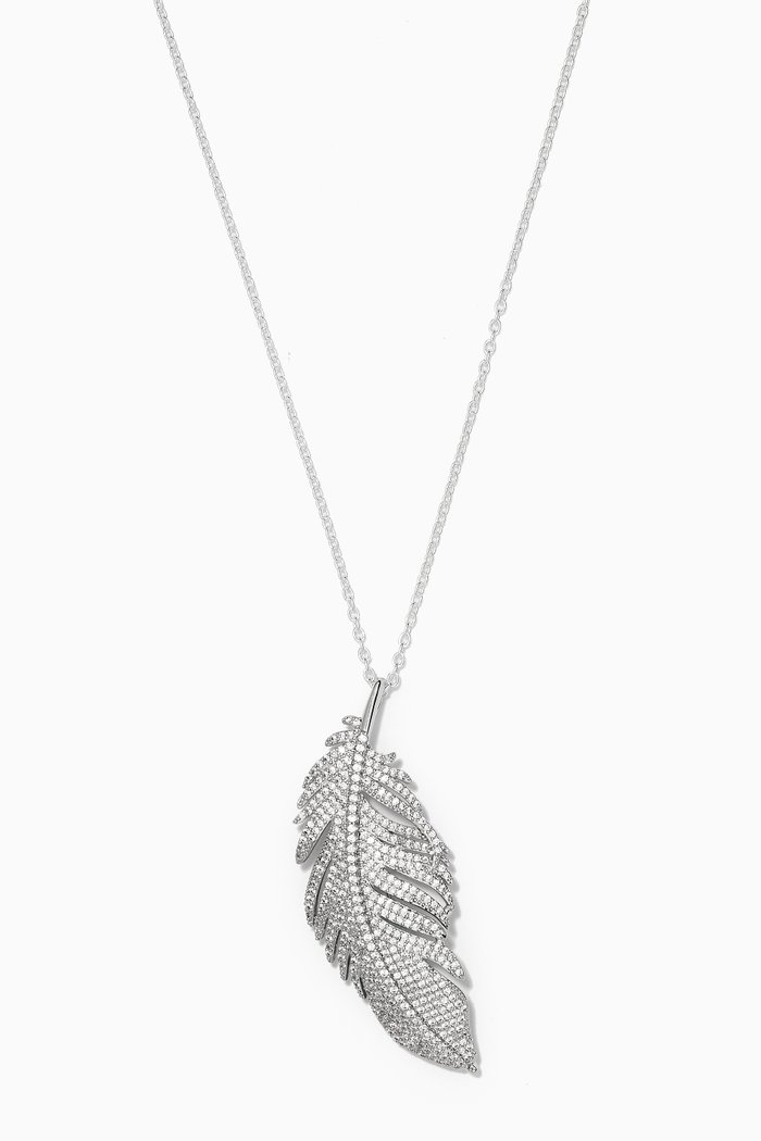 

Feather Brooch Pendant Necklace, Silver