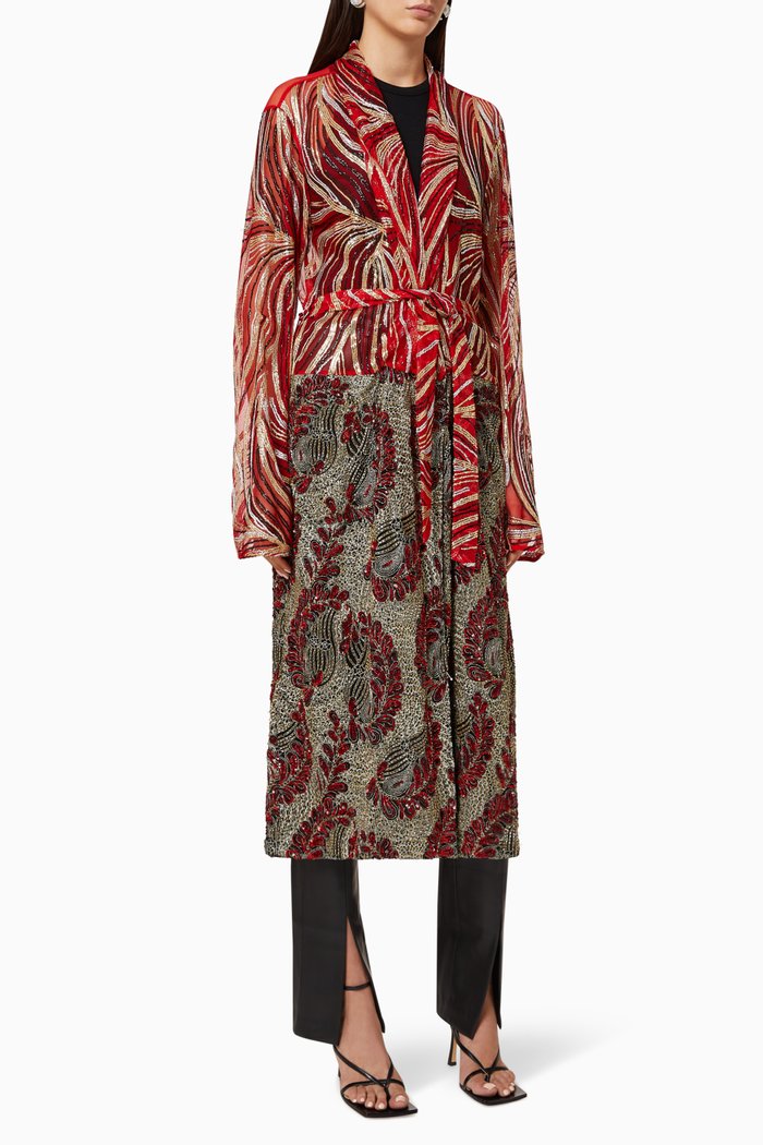

Charly Embroidered Longline Jacket, Red