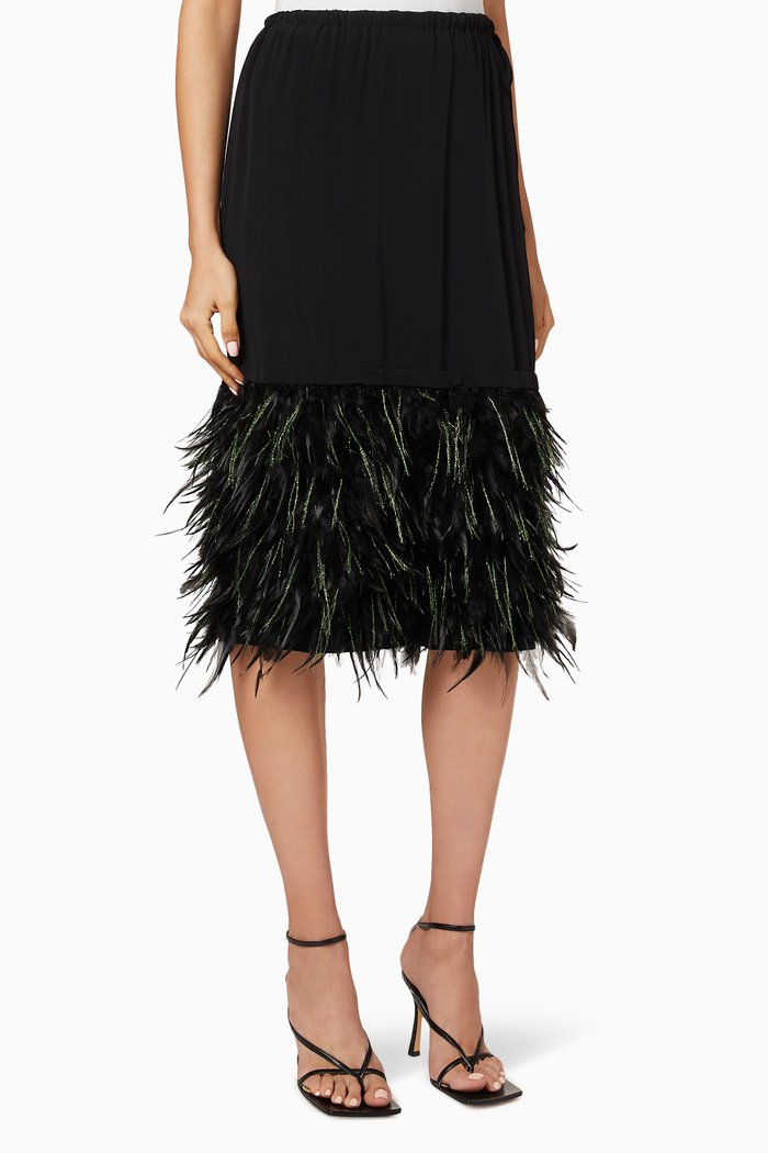 

Scotti Feathered Midi Skirt, Black
