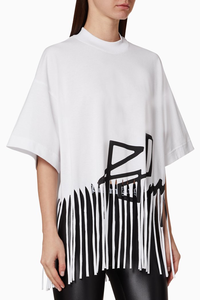 

Fringed Desert Logo Oversized Cotton T-Shirt, White