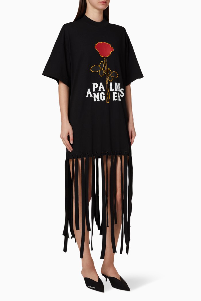

Rose Print Oversized Cotton Dress, Black