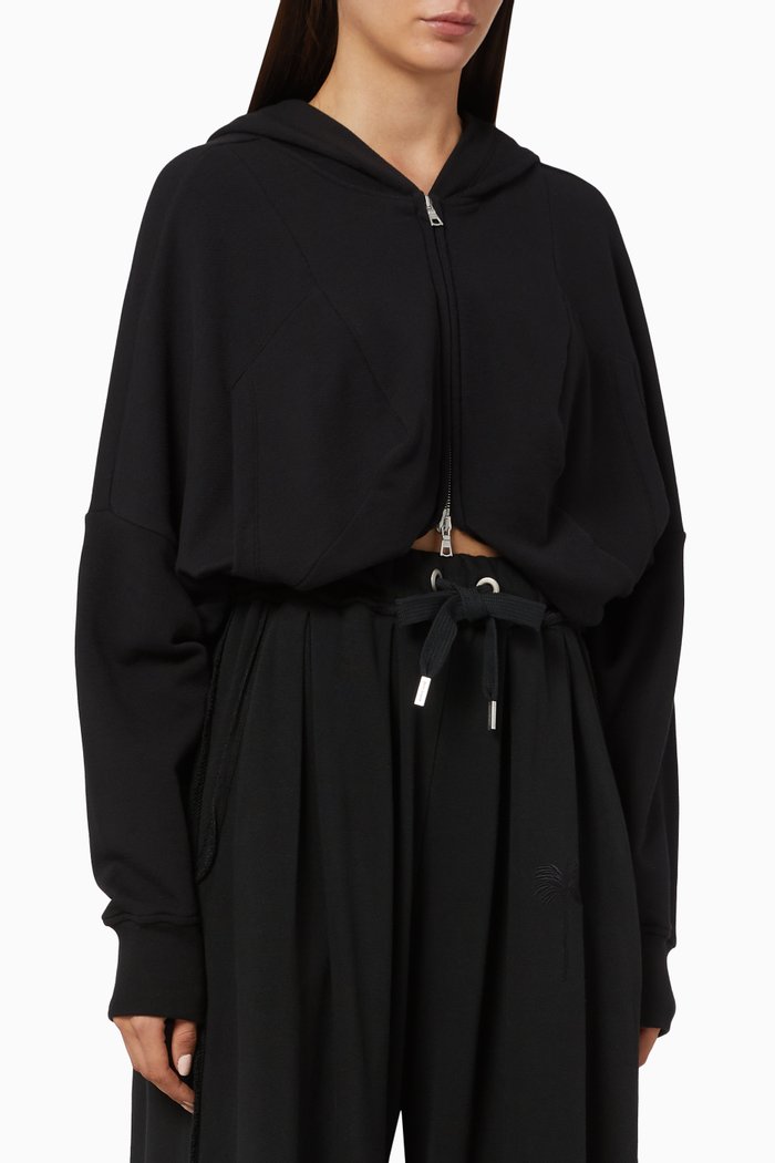 

Logo Oversized Zipped Cotton Hoodie, Black