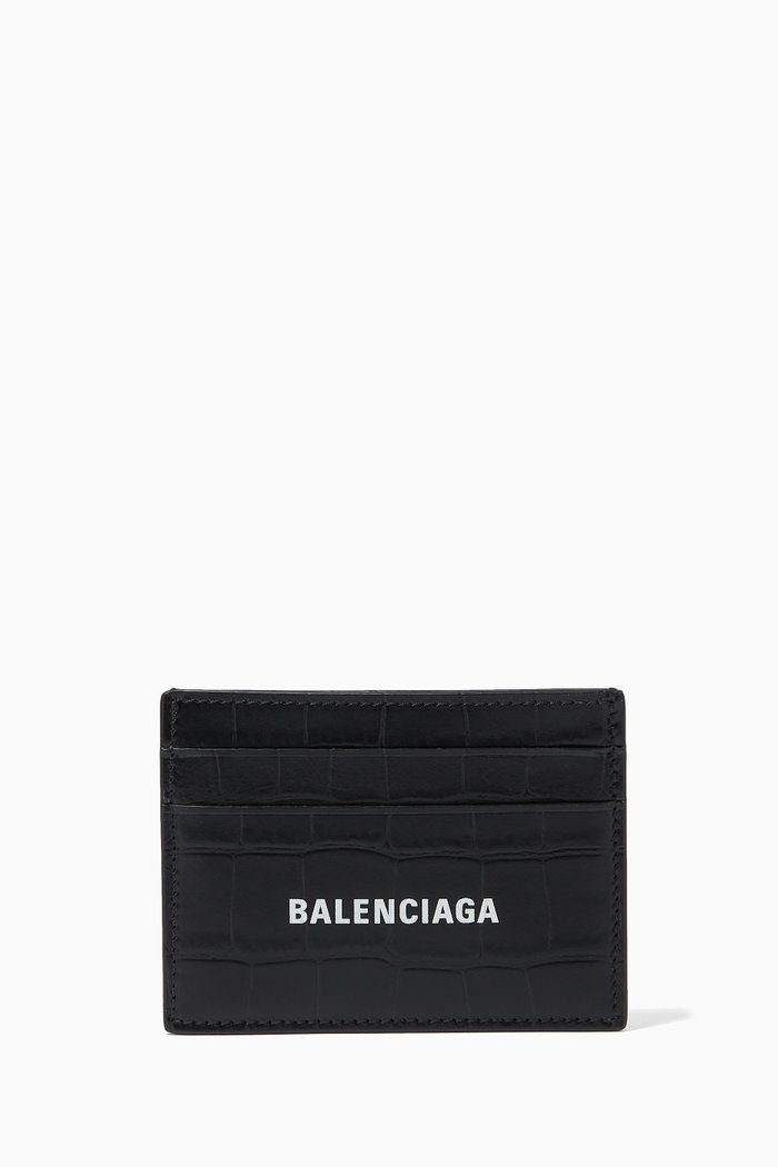 

Cash Cardholder in Croc-Embossed Leather, Black