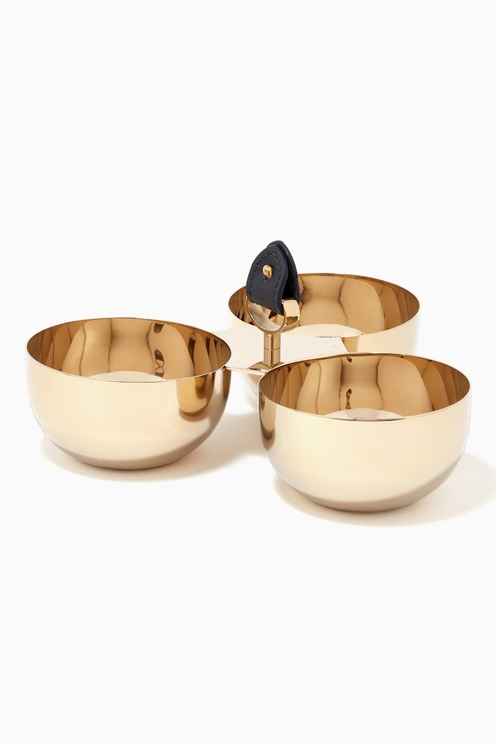 Wyatt Triple Nut Bowl in Stainless Steel, Gold