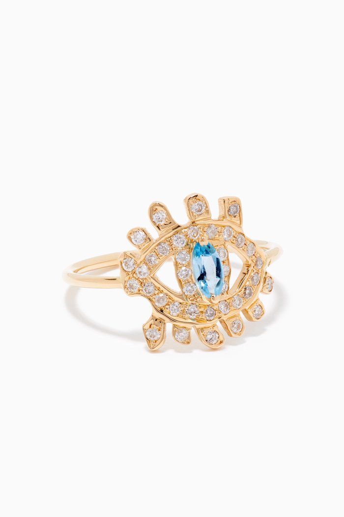 

Evil Eye Blue Topaz Diamond Ring in 18kt Yellow Gold