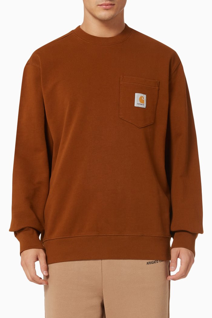 

Logo Patch Pocket Sweatshirt in Cotton, Brown