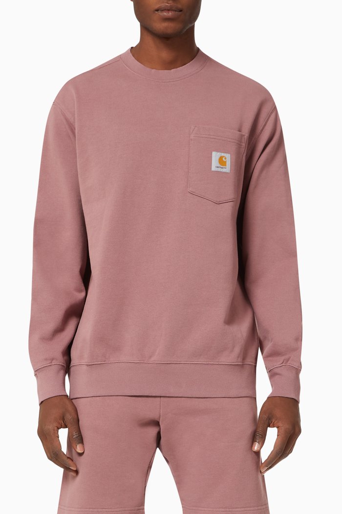 Logo Patch Pocket Sweatshirt in Cotton, Pink