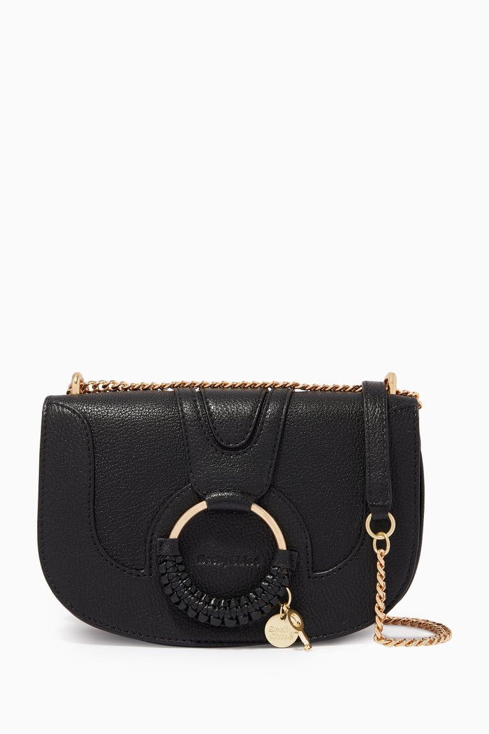 

Hana Shoulder Bag with Chain in Grained Goatskin, Black