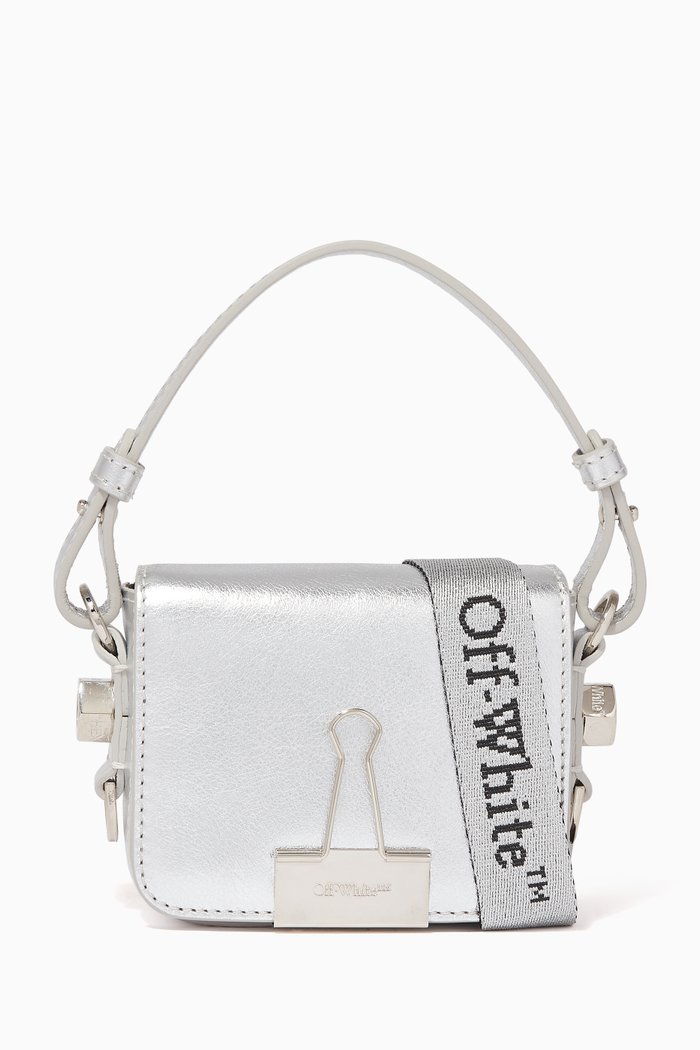 

Logo Baby Flap Bag in Metallic Leather, Silver