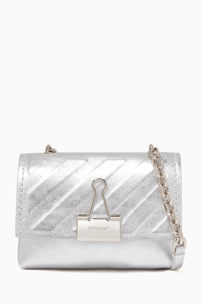 

Logo Small Flap Bag in Metallic Leather, Silver