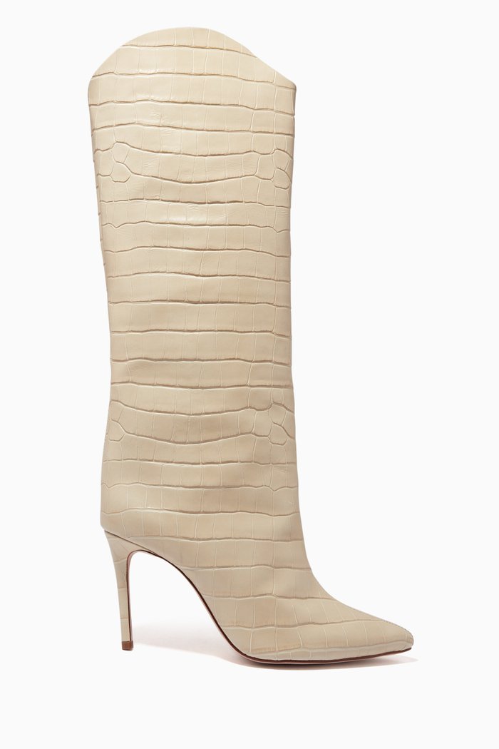 

Maryana Knee Boots in Croc-Embossed Leather, Neutral