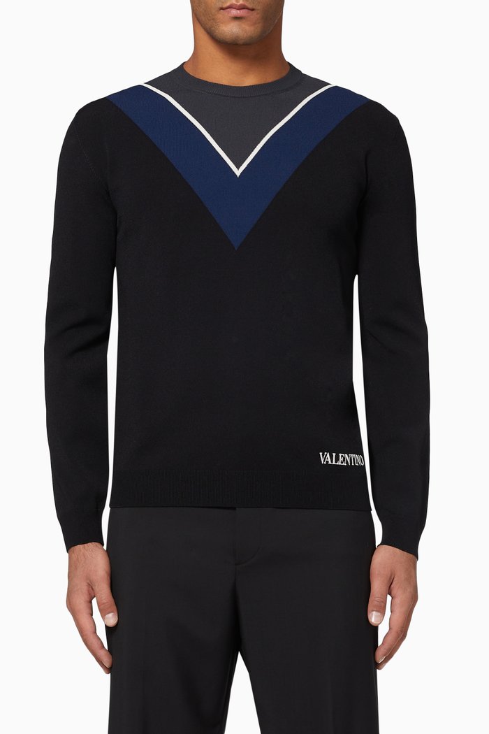 

Logo Technical Wool Sweater, Black