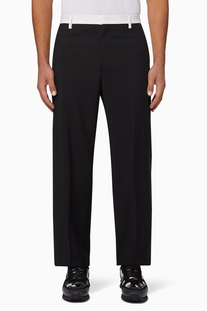 

Striped Slim-Fit Mohair Wool Pants, Black