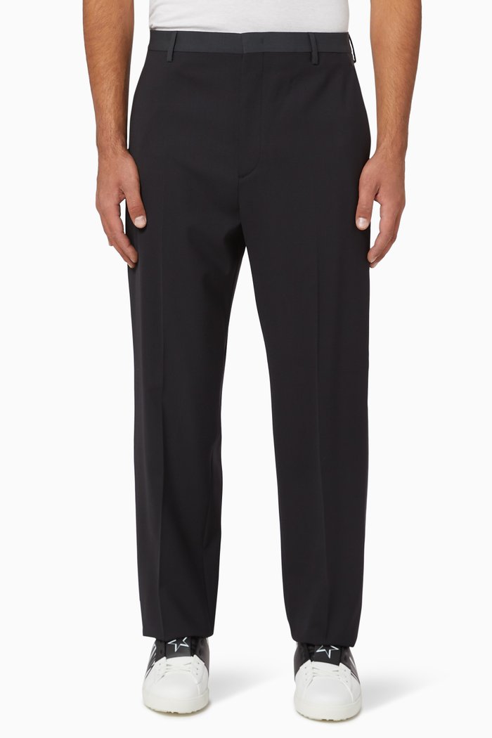 

Striped Slim-Fit Mohair Wool Pants, Blue