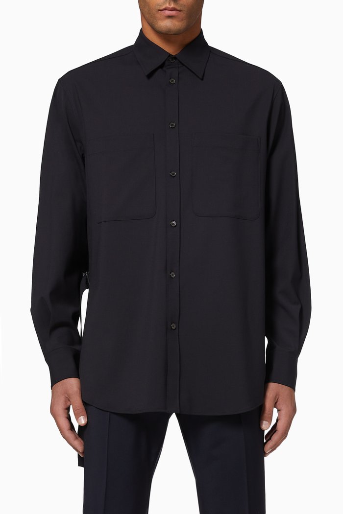

Pocketed Wool-Blend Shirt, Blue