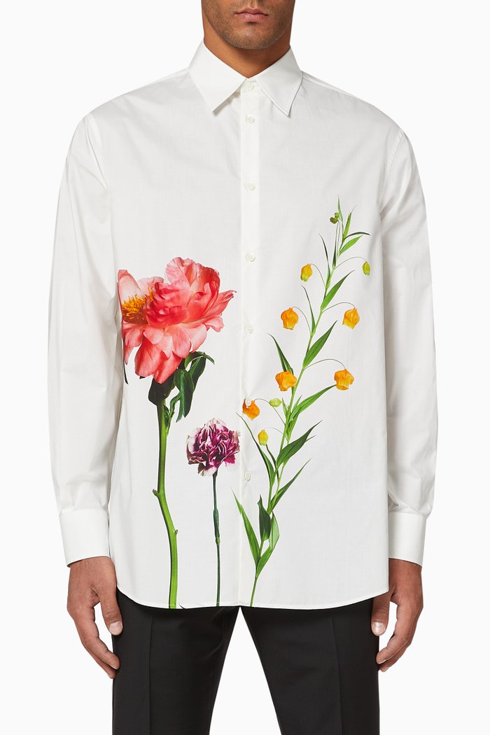 

Flowersity Print Oversized Cotton Shirt, White