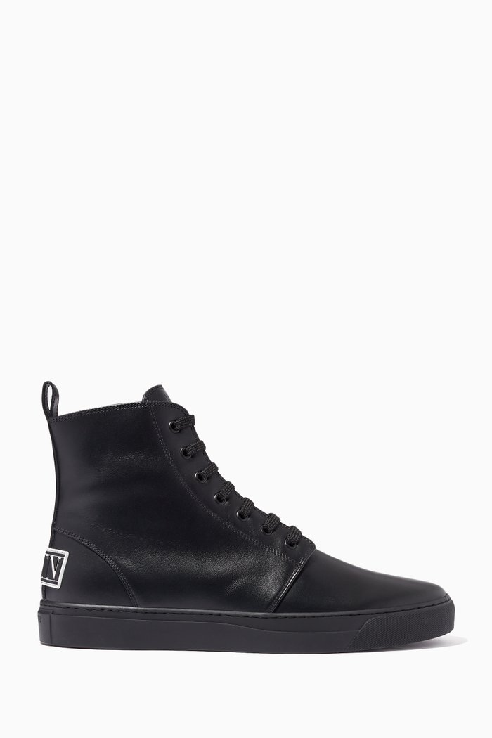 

Valentino Garavani Combat Boots in Leather, Black