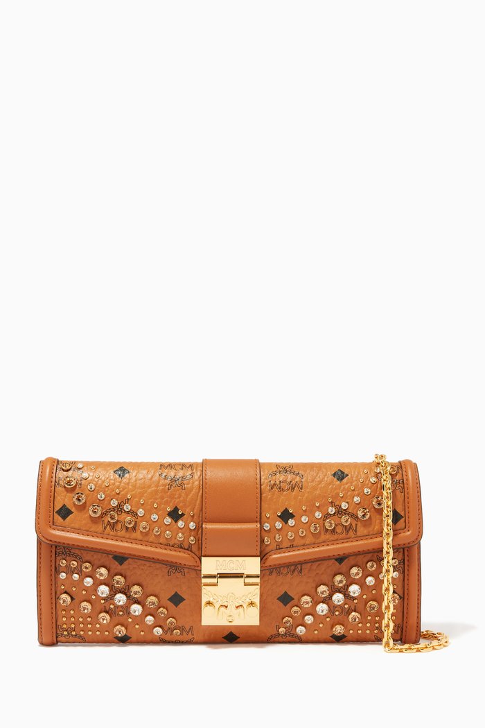 

Medium Crossbody Clutch in Studded Visetos, Black