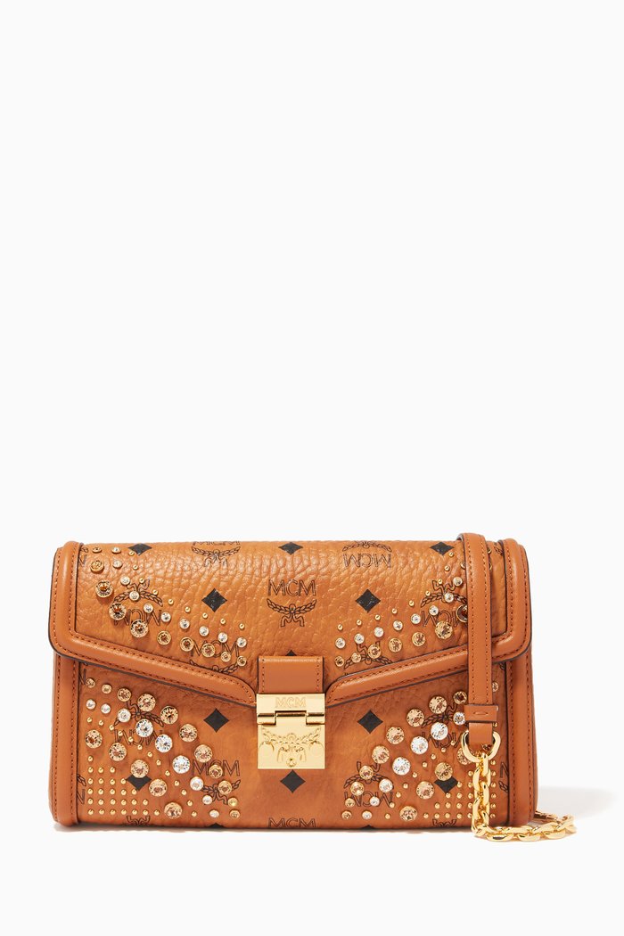 Medium Crossbody in Studded Visetos, Black