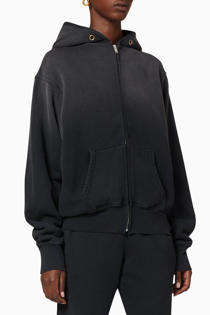 Zipped Cotton Hoodie, Black