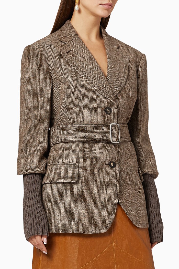 

Herringbone Pattern Wool Jacket, Brown