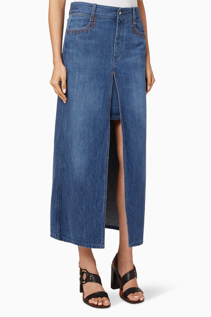 

A-Line Organic Denim Long Skirt, Blue