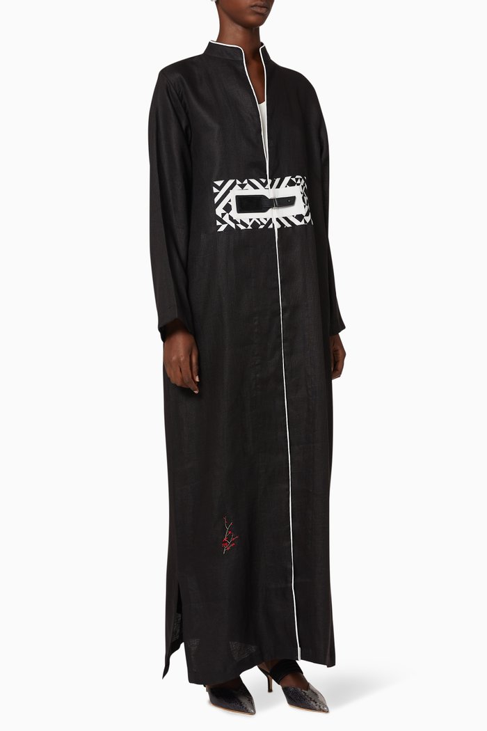 

Abstract Print Belted Abaya, Black