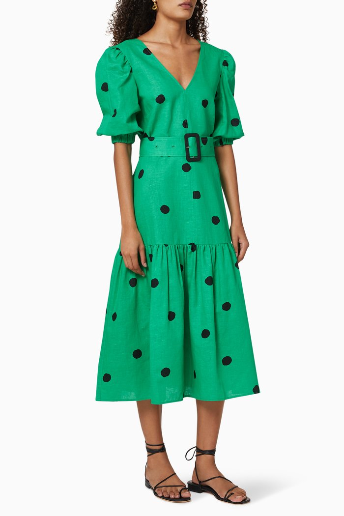 

Jenny Linen Belted Dress, Green