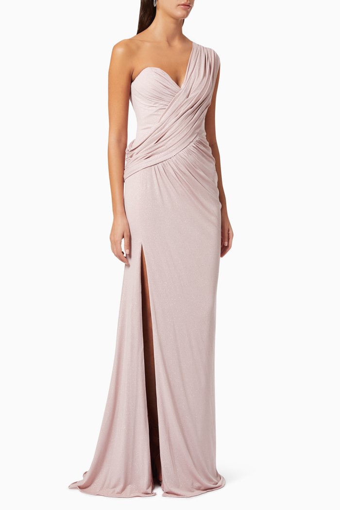 One Shoulder Draped Dress, Pink