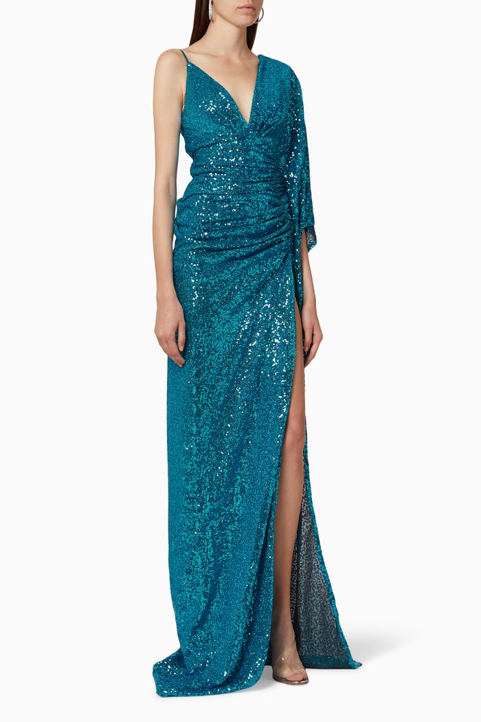 

Sequin Embellished Ruched Dress, Blue