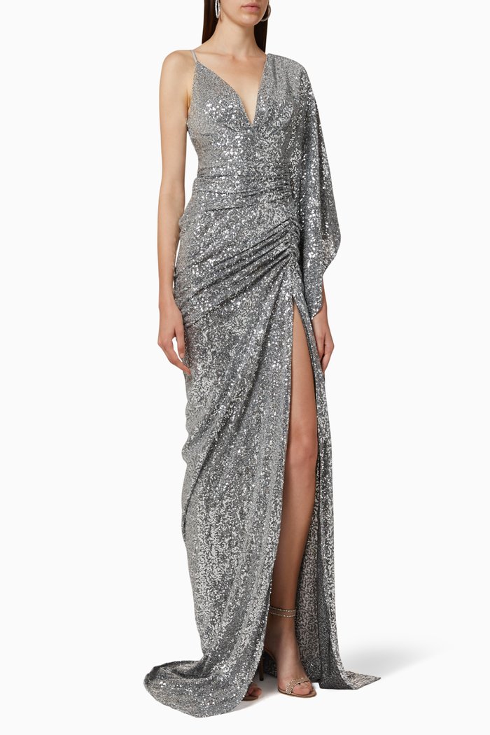 

Sequin Embellished Ruched Dress, Silver