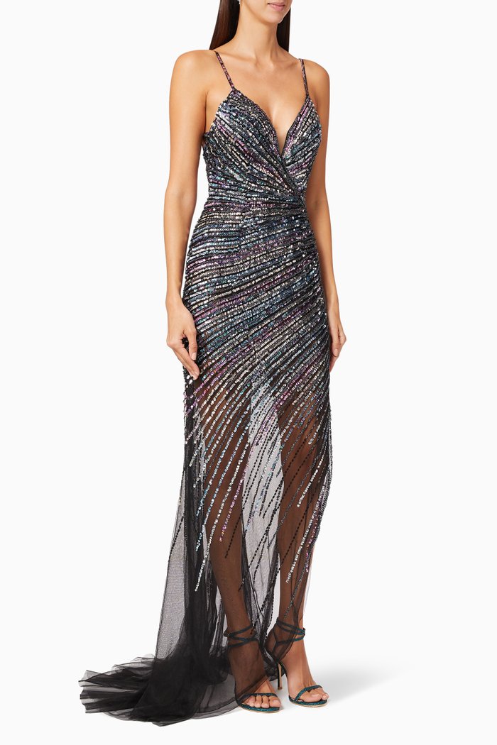 

Sequin Mesh Dress, Black