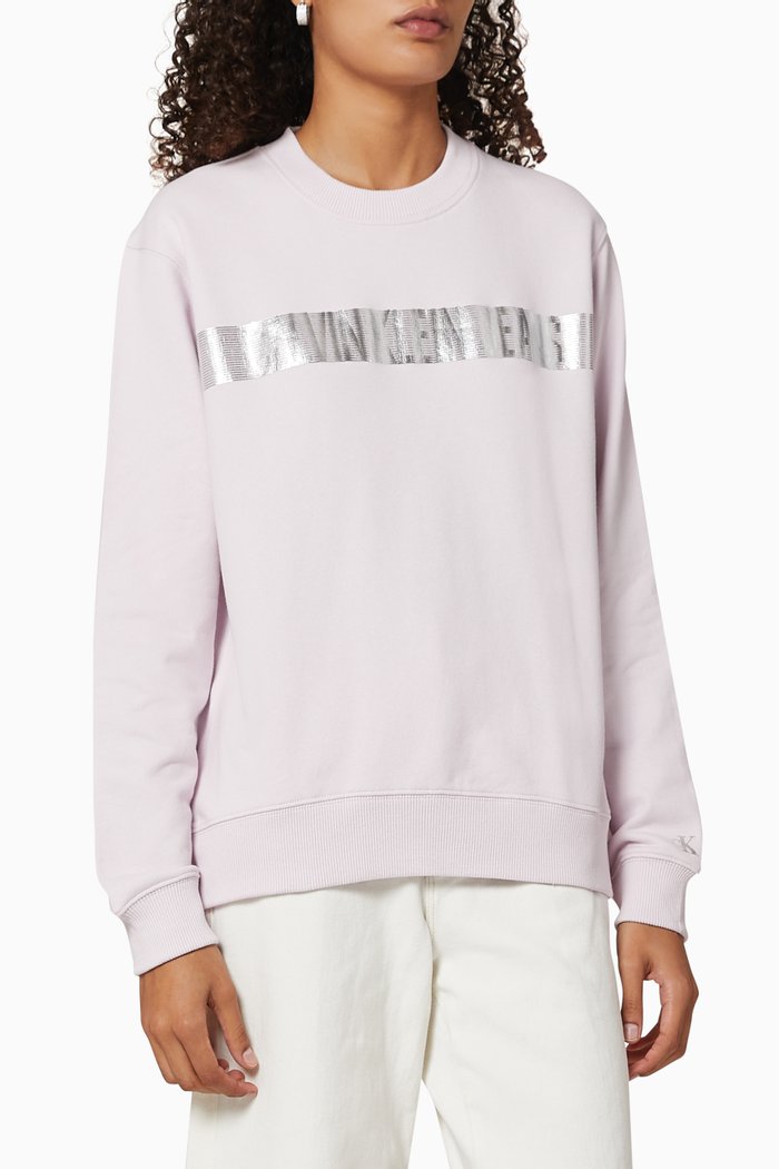 

Metallic Stripe Logo Cotton Sweatshirt, Pink