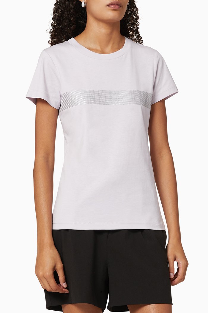 

Metallic Stripe Logo Cotton T-Shirt, Pink