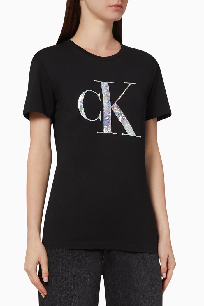 

Iridescent Logo Cotton T-Shirt, Black