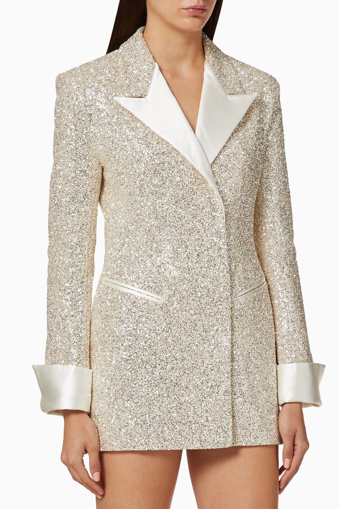 

Glitter Tuxedo Blazer Dress, White