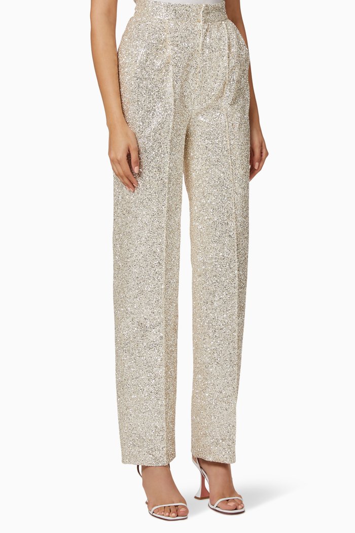 

Glitter Wide-Leg Pants, White
