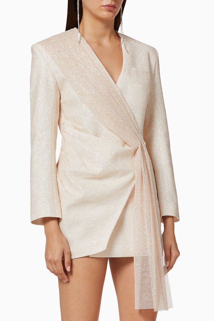 

Snow Sparkling Draped Blazer Dress, White