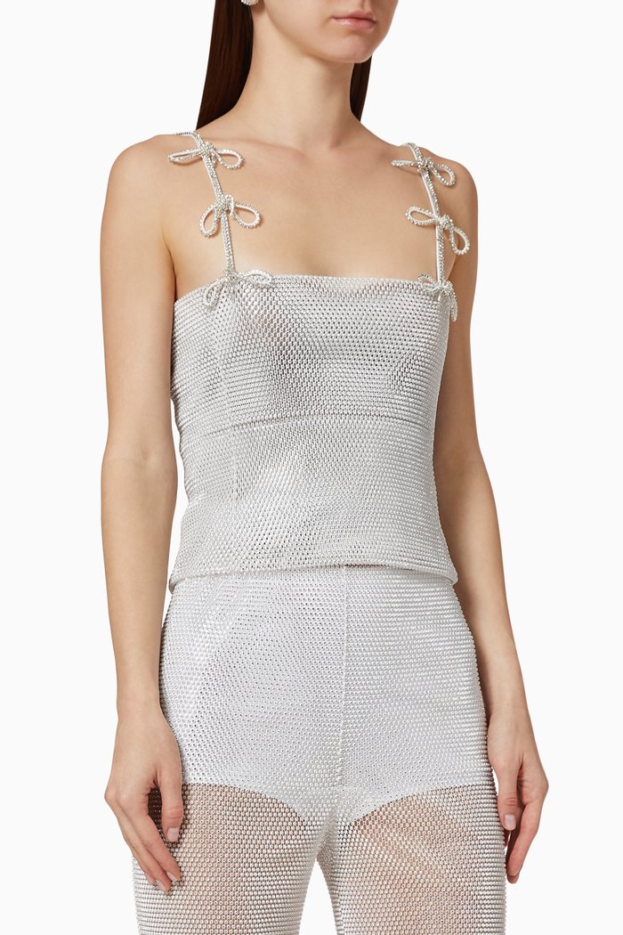 

Crystalized Mesh Sheer Top, White
