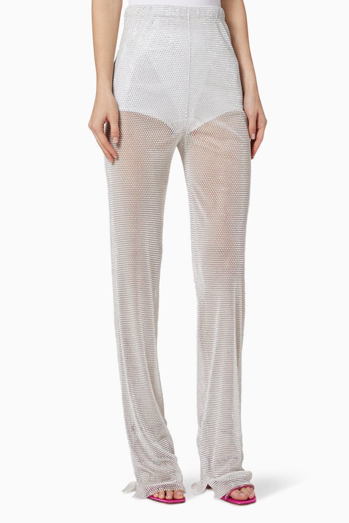 

Crystalized Mesh Sheer Pants, White