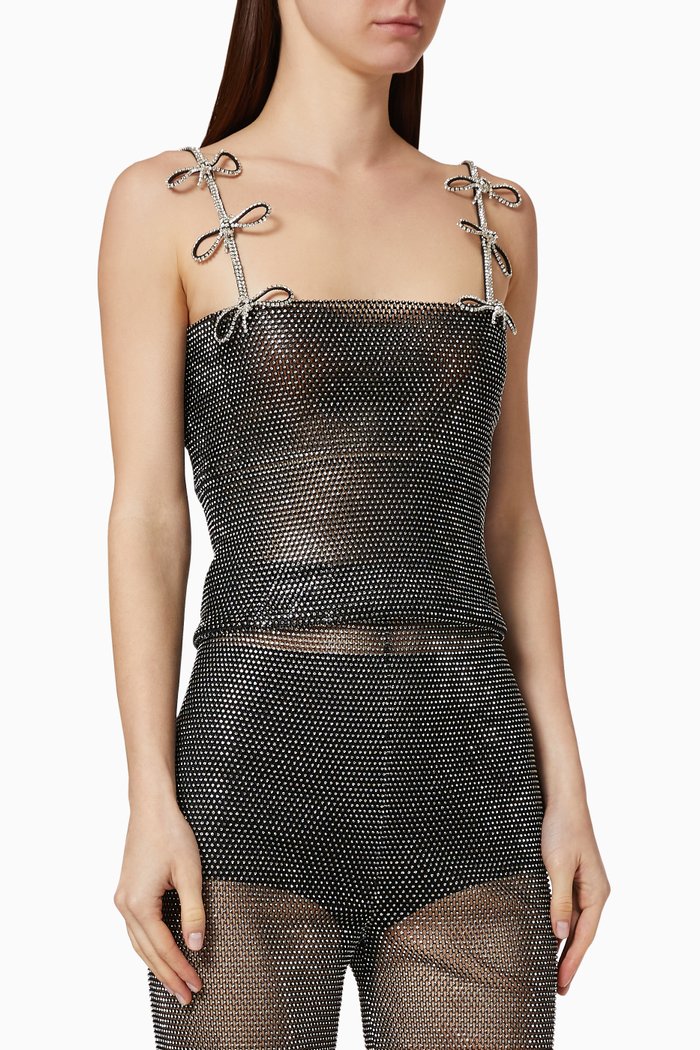 

Crystalized Mesh Sheer Top, Silver