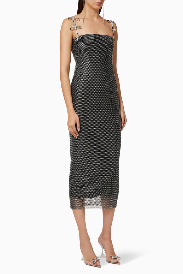 

Crystalized Mesh Midi Dress, Silver